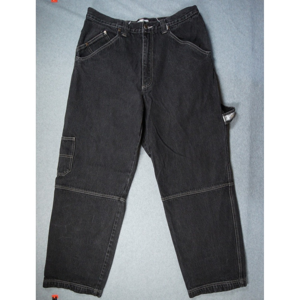 Vintage Cosmo Jeans 34x30 Black Denim Pants Wide Baggy Rave Y2K Grunge Adult